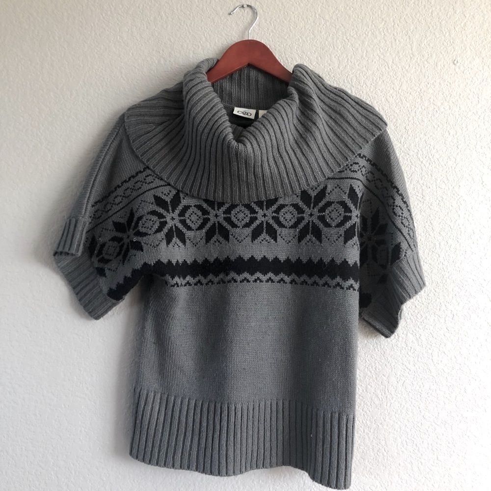 Cato Gray Printed Draped Cowl Neck Winter Snowflake Sweater S